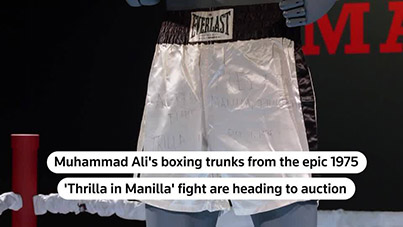 Muhammad Ali’s ‘Thrilla in Manila’ trunks poised to sell for $6 million at auction -